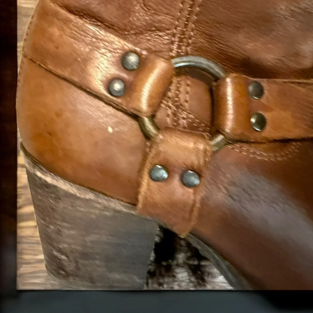 Frye Brown Leather Harness Ankle Boots